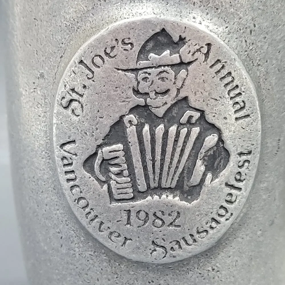 Vtg Carson Horn Shaped Pewter Mug Beer Stein St. Joes Vancouver Sausagefest 1982